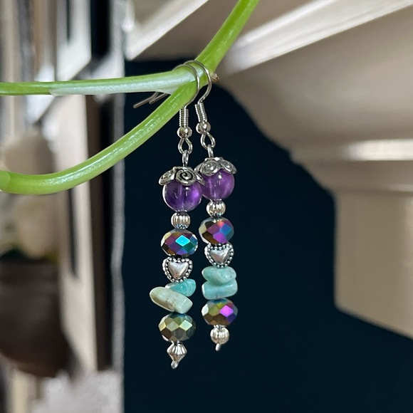 Handmade Bohemian Purple Turquoise Earrings - Picture 4 of 12